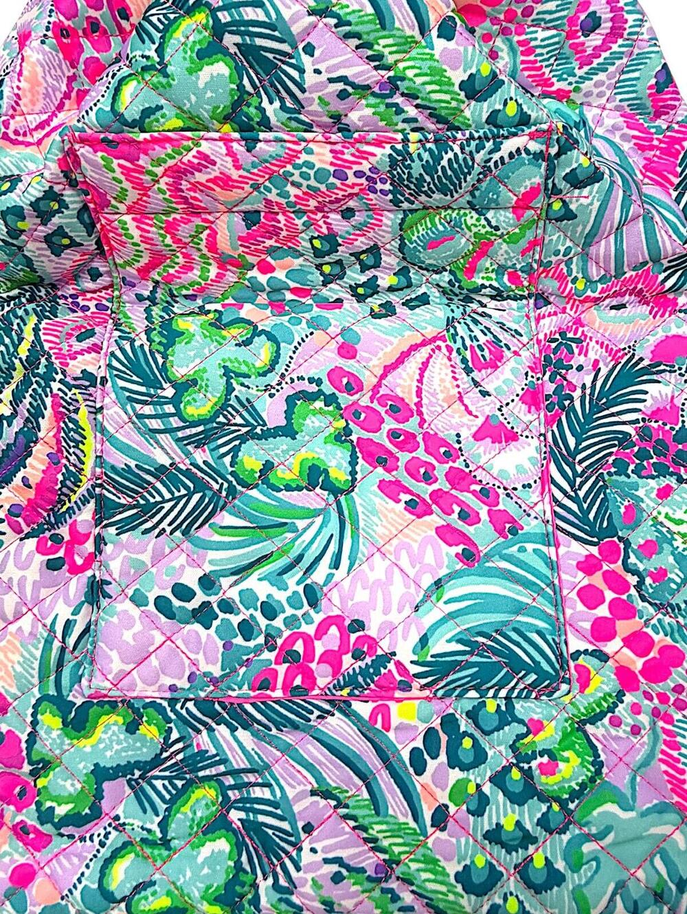 Lilly Pulitzer Quilted Floral Drawstring Backpack in Pink, Teal, and Green - Picture 3 of 5